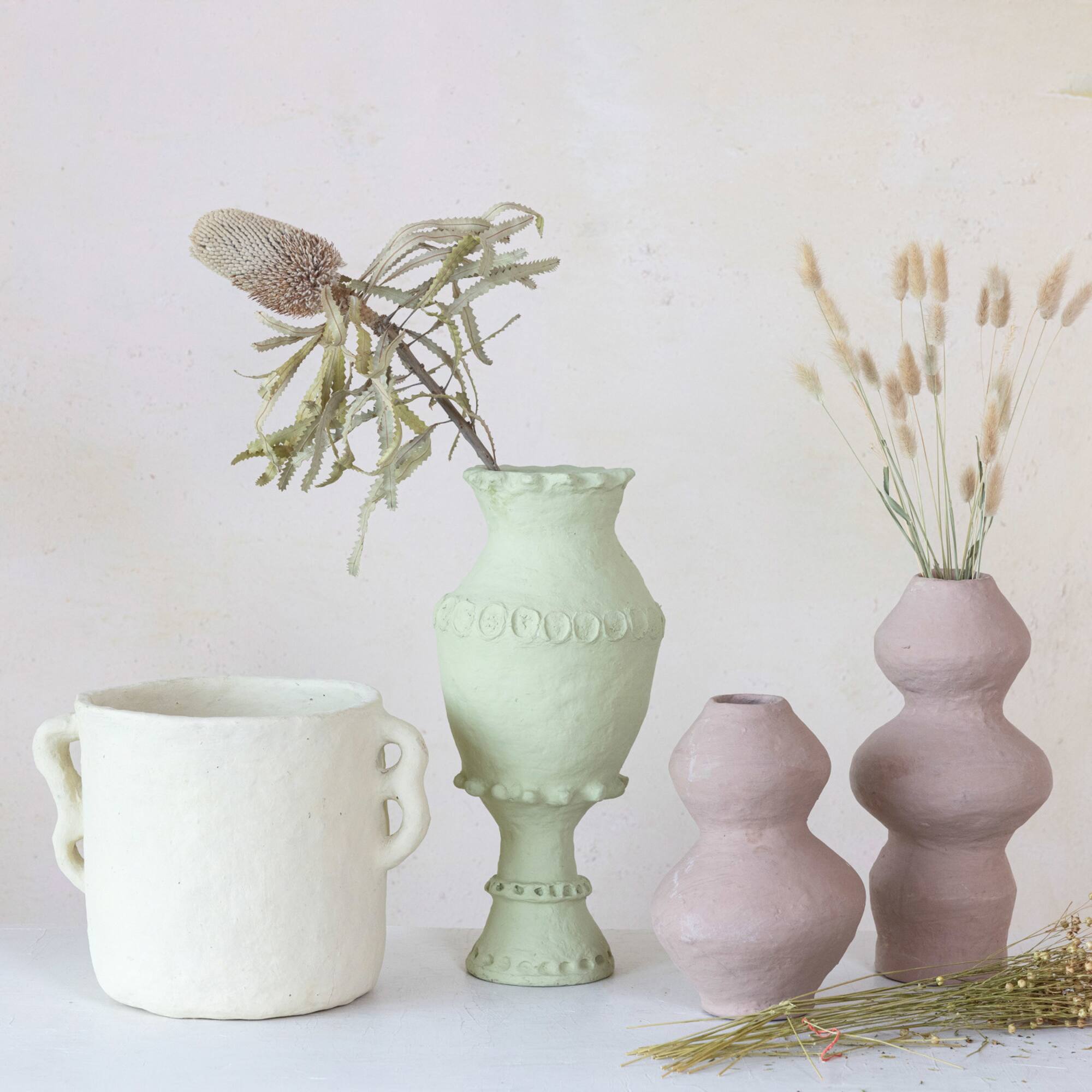 Hello Honey® 17" Mint Handmade Paper Mache Vase with Embossed & Debossed Design